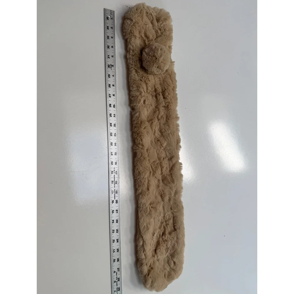 Zara Accessories Faux Fur Pull-Through‎ Scarf Tan Beige Pom Pom Neck Warmer